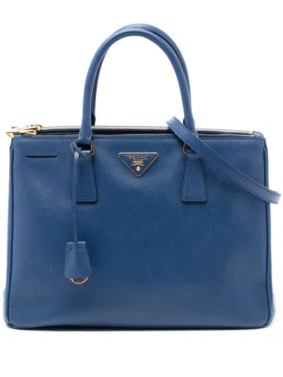 Pre-owned Prada 2010-2026 Medium Saffiano Lux Galleria Double Zip Satchel In Blue