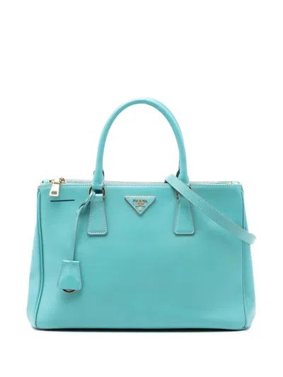 Pre-owned Prada 2010-2026 Medium Saffiano Lux Galleria Double Zip Satchel In Blue