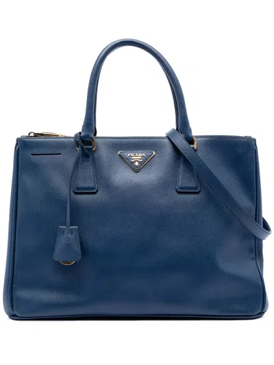 Pre-owned Prada 2010-2026 Medium Saffiano Lux Galleria Double Zip Satchel In Blue
