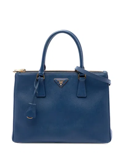 Pre-owned Prada 2010-2026 Medium Saffiano Lux Galleria Double Zip Satchel In Blue