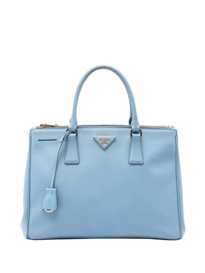 Pre-owned Prada 2010-2026 Medium Saffiano Lux Galleria Double Zip Satchel In Blue