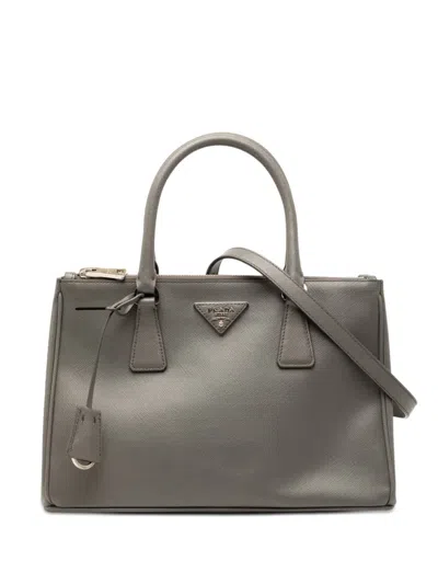 Pre-owned Prada 2010-2026 Medium Saffiano Lux Galleria Double Zip Satchel In Gray