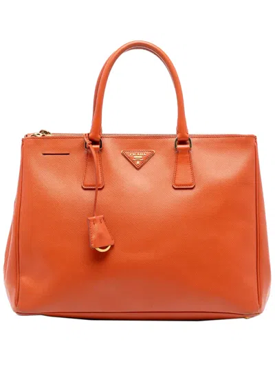 Pre-owned Prada 2010-2026 Medium Saffiano Lux Galleria Double Zip Satchel In Orange