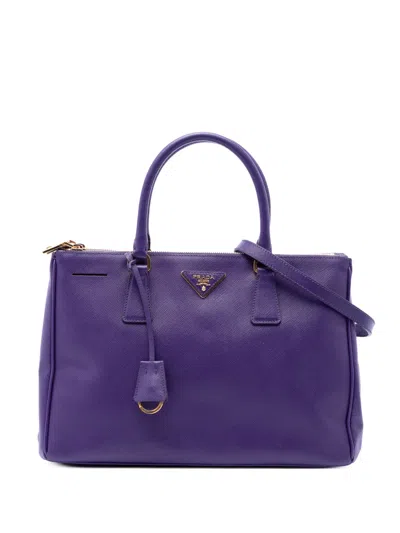 Pre-owned Prada 2010-2026 Medium Saffiano Lux Galleria Double Zip Satchel In Purple