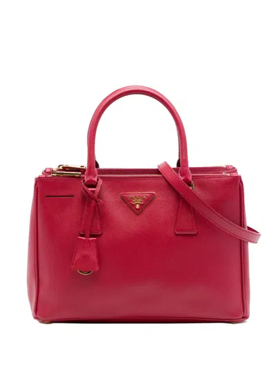 Pre-owned Prada 2010-2026 Medium Saffiano Lux Galleria Double Zip Satchel In Red