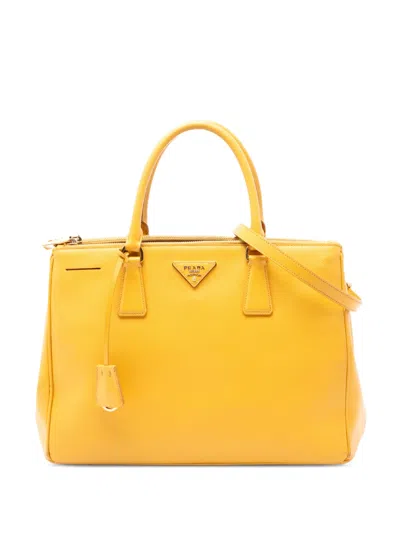 Pre-owned Prada 2010-2026 Medium Saffiano Lux Galleria Double Zip Satchel In Yellow