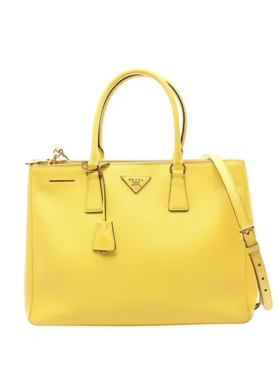 Pre-owned Prada 2010-2026 Medium Saffiano Lux Galleria Double Zip Satchel In Yellow