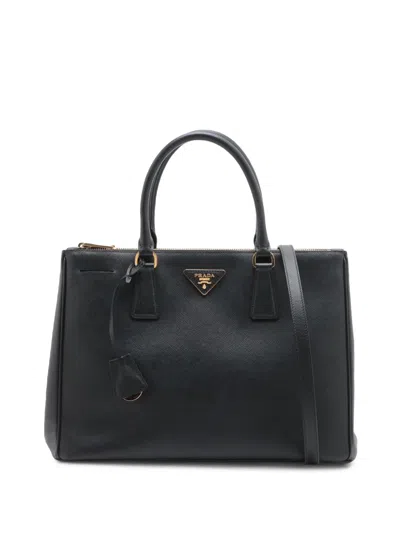 Pre-owned Prada 2010-2026 Medium Saffiano Lux Galleria Double Zip Tote Satchel In Black