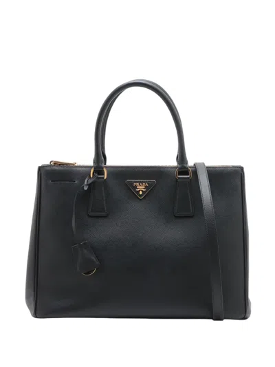 Pre-owned Prada 2010-2026 Medium Saffiano Lux Galleria Double Zip Tote Satchel In Black