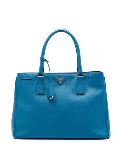 Pre-owned Prada 2010-2026 Medium Saffiano Lux Galleria Satchel In Blue