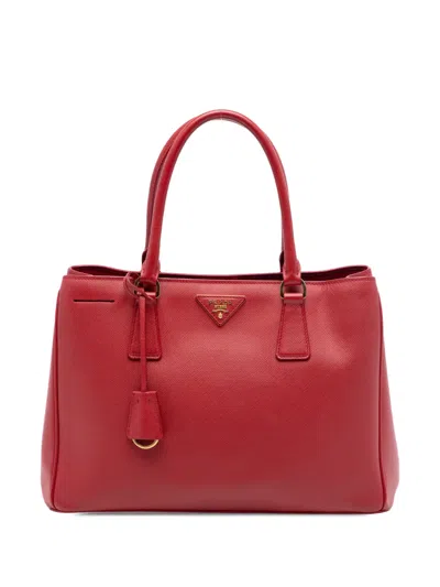 Pre-owned Prada 2010-2026 Medium Saffiano Lux Galleria Satchel In Red