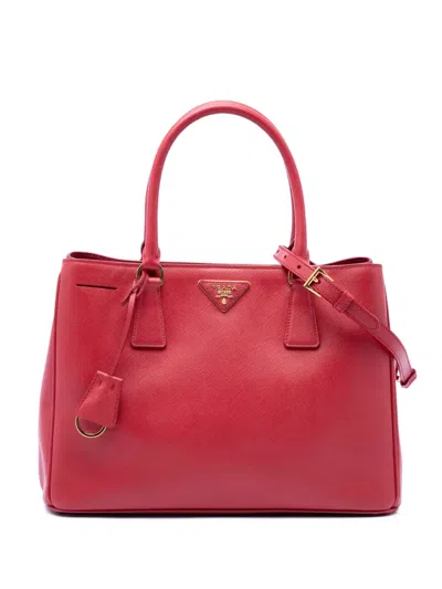 Pre-owned Prada 2010-2026 Medium Saffiano Lux Galleria Satchel In Red