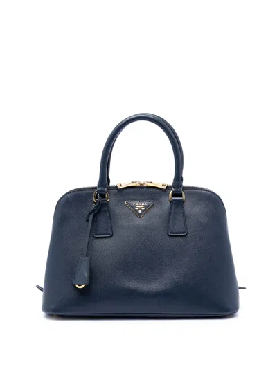 Pre-owned Prada 2010-2026 Medium Saffiano Lux Promenade Satchel In Blue