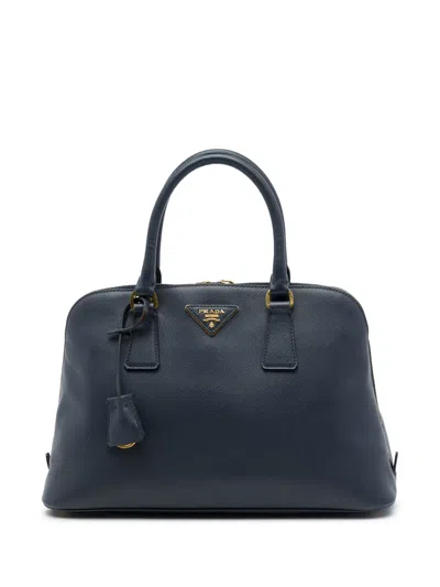 Pre-owned Prada 2010-2026 Medium Saffiano Lux Promenade Satchel In Blue
