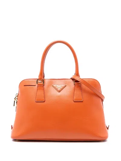 Pre-owned Prada 2010-2026 Medium Saffiano Lux Promenade Satchel In Orange