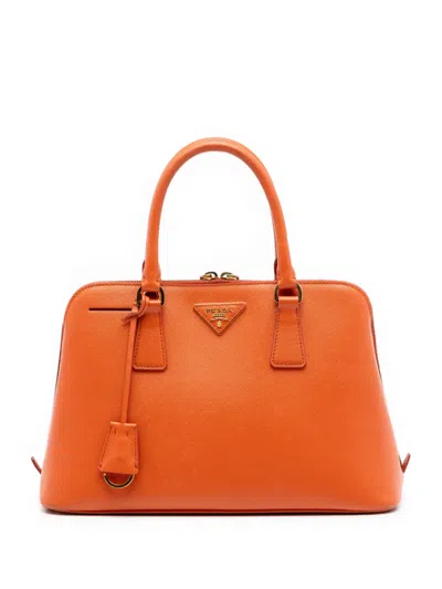 Pre-owned Prada 2010-2026 Medium Saffiano Lux Promenade Satchel In Orange