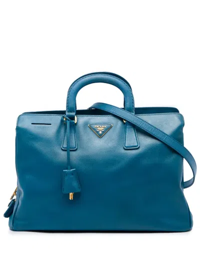 Pre-owned Prada 2010-2026 Medium Saffiano Lux Zip Tote Satchel In Blue