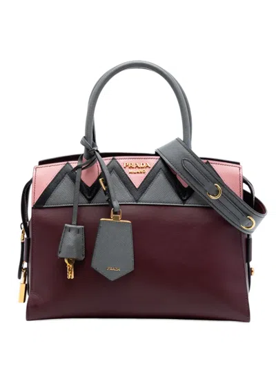 Pre-owned Prada 2010-2026 Medium Saffiano Trimmed City Calf Greca Esplanade Satchel In Red