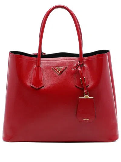 Pre-owned Prada 2010-2026 Medium Saffiano Vernice Double Satchel In Red