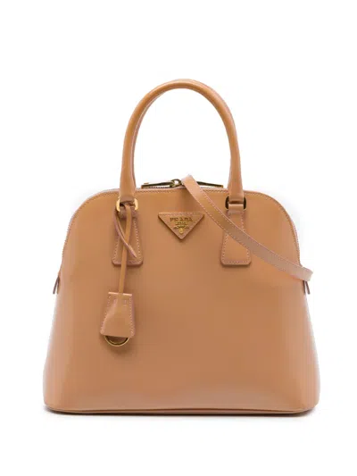Pre-owned Prada 2010-2026 Medium Saffiano Vernice Promenade Satchel In Brown