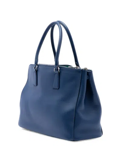 Pre-owned Prada 2010-2026 Medium Soft Calf Galleria Double Zip Tote Satchel In Blue