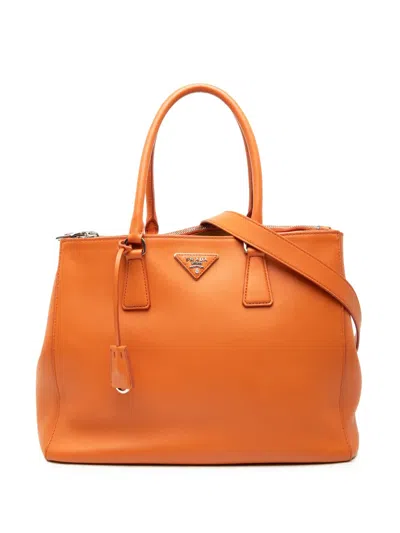 Pre-owned Prada 2010-2026 Medium Soft Calf Galleria Double Zip Tote Satchel In Orange