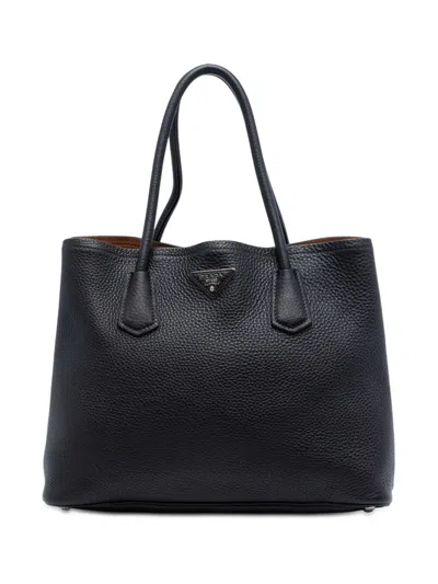 Pre-owned Prada 2010-2026 Medium Vitello Daino Cuir Double Handle Satchel In Black