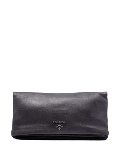 Pre-owned Prada 2010-2026 Metallic Soft Calf Fold Over Clutch Bag In Purple