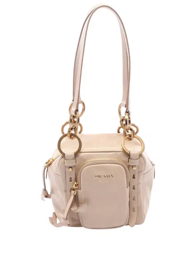 Pre-owned Prada 2010-2026 Mini Calfskin Dangle Top Handle Bag Satchel In Neutral