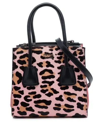 Pre-owned Prada 2010-2026 Mini Pony Hair Leopard Print Cavallino Twin Pocket Satchel In 粉色