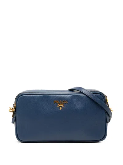 Pre-owned Prada 2010-2026 Mini Saffiano Double Zip Crossbody Bag In Blue