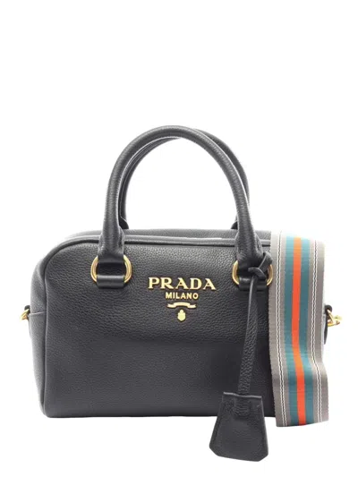 Pre-owned Prada 2010-2026 Mini Vitello Phenix Bauletto Satchel In Black