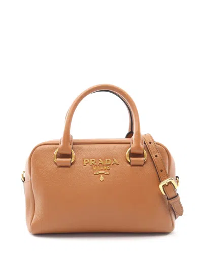 Pre-owned Prada 2010-2026 Mini Vitello Phenix Bauletto Satchel In Brown