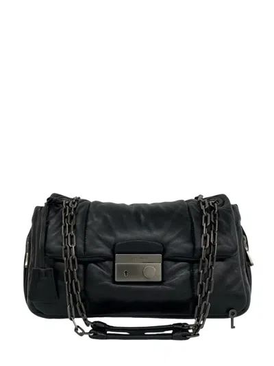 Pre-owned Prada 2010-2026 Nappa Bomber Flap Shoulder Bag In Black