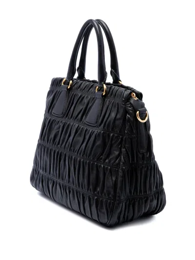 Pre-owned Prada 2010-2026 Nappa Gaufre Satchel In Black