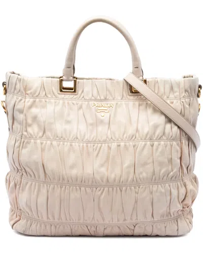 Pre-owned Prada 2010-2026 Nappa Gaufre Satchel In Brown