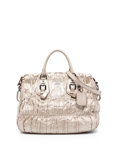 Pre-owned Prada 2010-2026 Nappa Gaufre Satchel In Gold