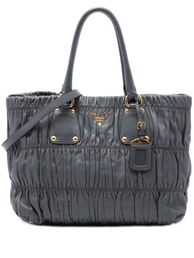 Pre-owned Prada 2010-2026 Nappa Gaufre Satchel In Gray