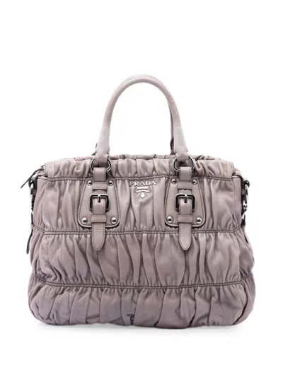Pre-owned Prada 2010-2026 Nappa Gaufre Satchel In Grey