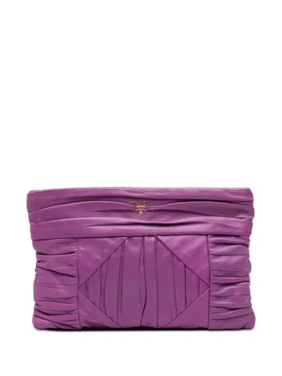 Pre-owned Prada 2010-2026 Pleated Nappa Clutch Bag In Purple