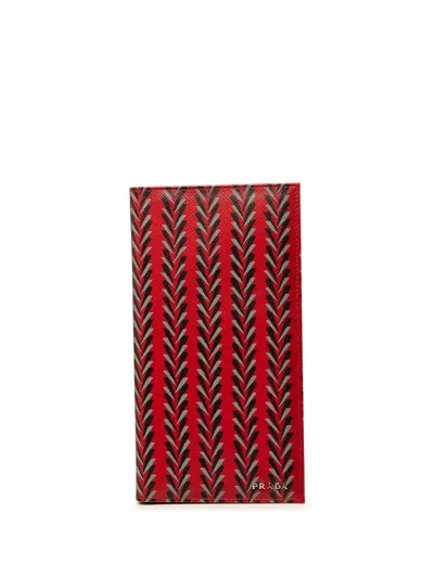 Pre-owned Prada 2010-2026 Printed Saffiano Bifold Wallet Long Wallets In Red