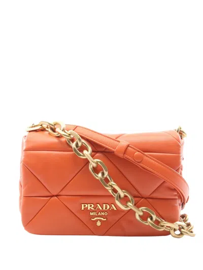 Pre-owned Prada 2010-2026 Quilted Nappa Satchel In Orange
