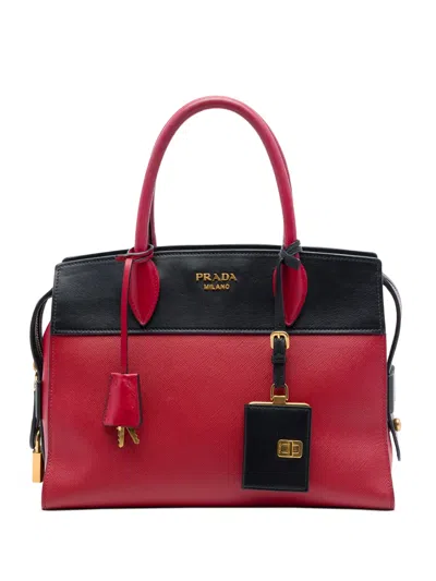 Pre-owned Prada 2010-2026 Saffiano And City Calf Esplanade Satchel In Red