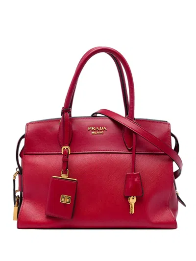 Pre-owned Prada 2010-2026 Saffiano And City Calf Esplanade Satchel In Red