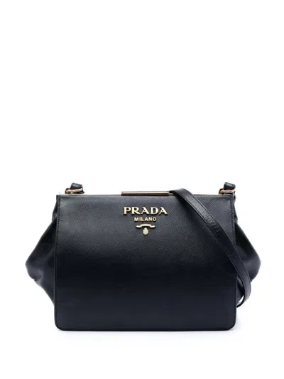 Pre-owned Prada 2010-2026 Saffiano And City Calf Light Frame Crossbody Bag In Black