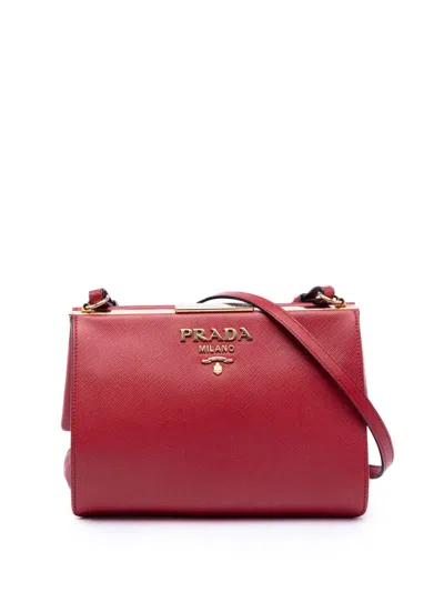 Pre-owned Prada 2010-2026 Saffiano And City Calf Light Frame Crossbody Bag In Red