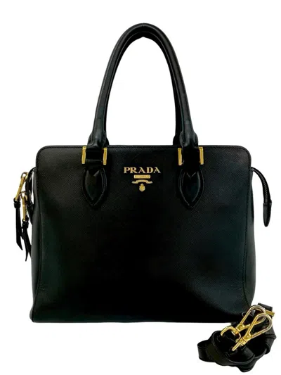 Pre-owned Prada 2010-2026 Saffiano And Soft Calf Satchel In Black
