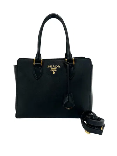 Pre-owned Prada 2010-2026 Saffiano And Soft Calf Satchel In Black