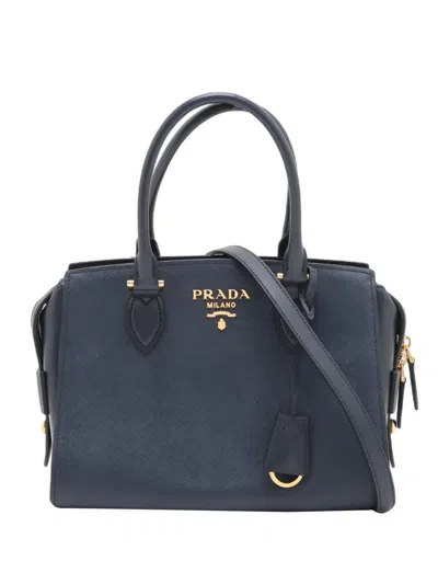 Pre-owned Prada 2010-2026 Saffiano And Soft Calf Satchel In Blue