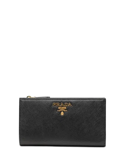 Pre-owned Prada 2010-2026 Saffiano Bifold Wallet Long Wallets In Black